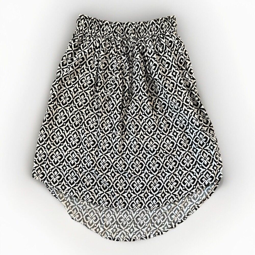 Kavu Black White Aztec Print Skirt S High Low‎ Elastic Waist Drawstring Pockets